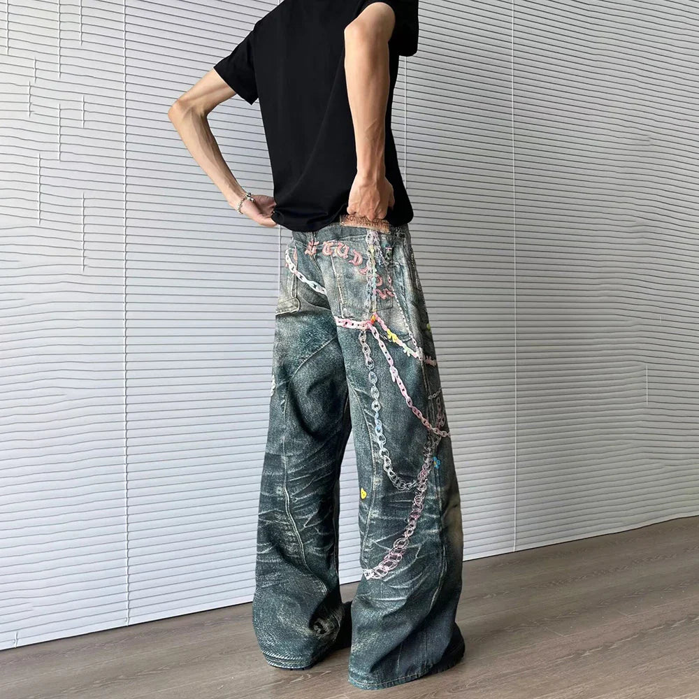 Strapazierfähige Slim-Fit-Jeans mit lockerem Schnitt und Grafikprint
