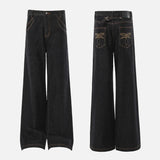 American Style Embroidery Flared Wide Leg Jeans
