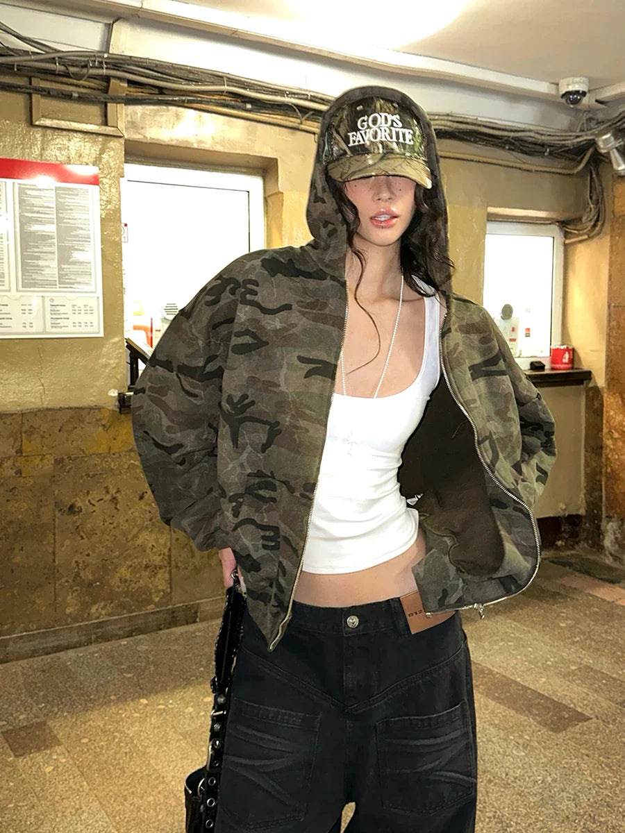 Reddachic Camo Hooded Oversized Sweatshirt