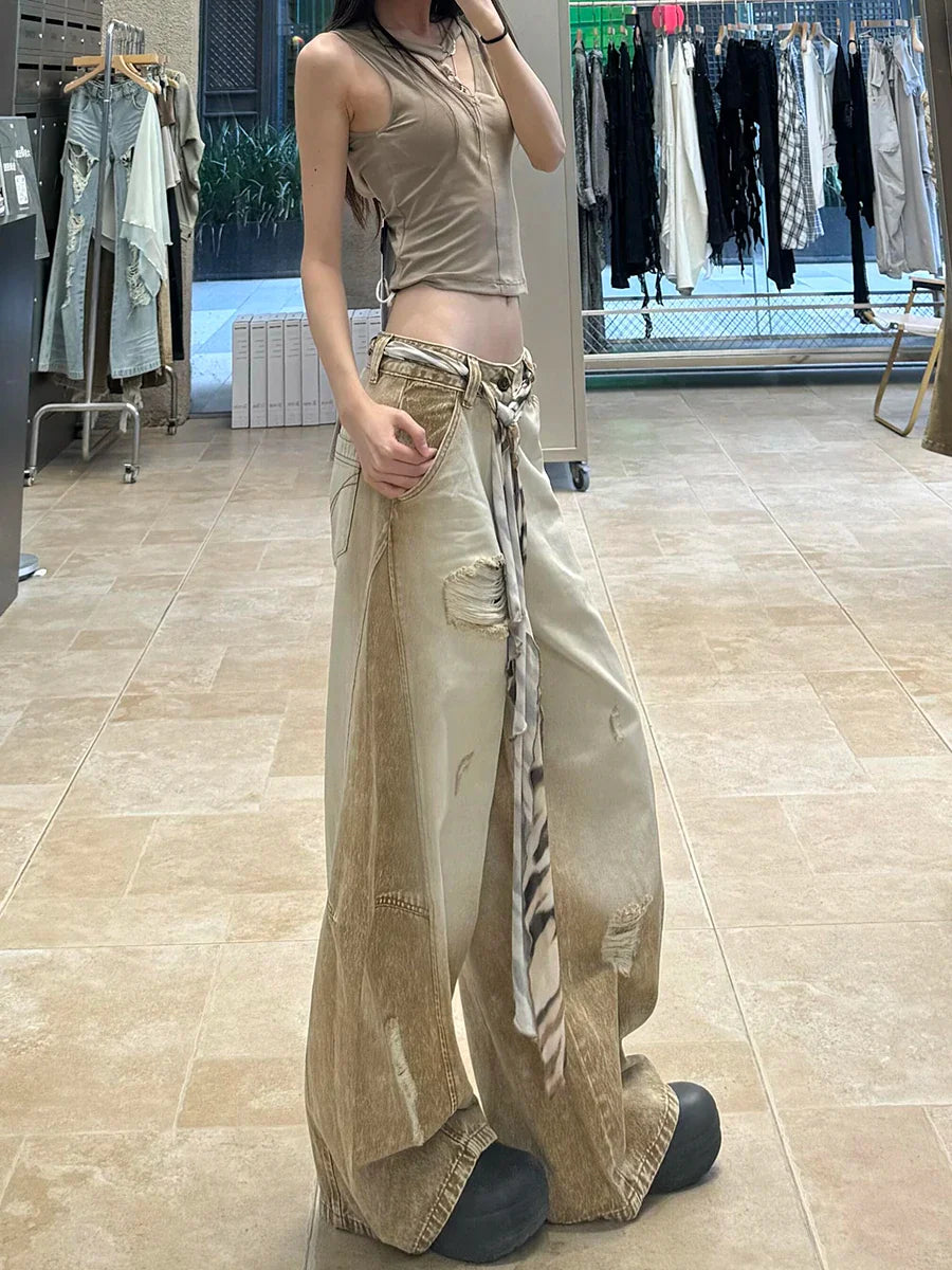 Vintage Washed Ombre Distressed Boyfriend Jeans