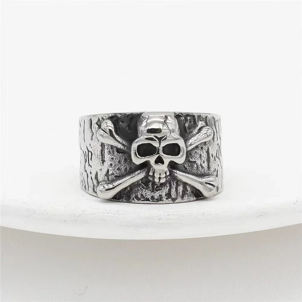 Punk Gothic Silver Retro Skull Wide Ring