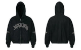 Vintage Flattering Embroidered Zip-Up Hooded Sweatshirt