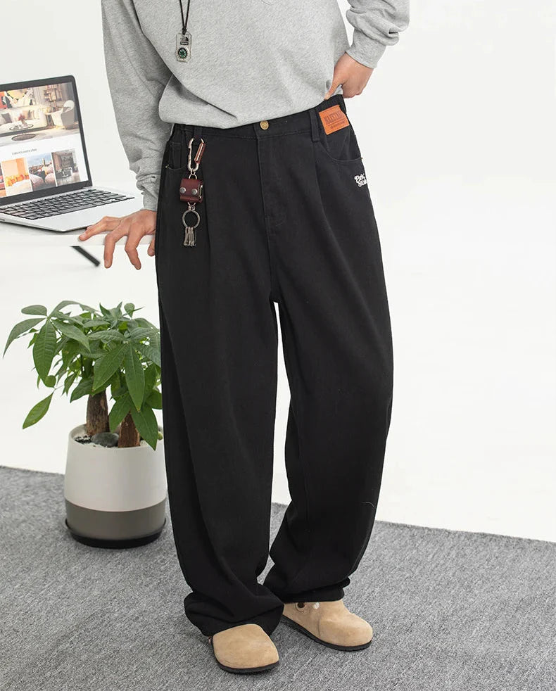 Trendy American Style Solid Color Wide Leg Jeans