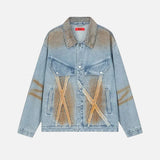Streetwear Bold Gradient Distressed Denim Jacket