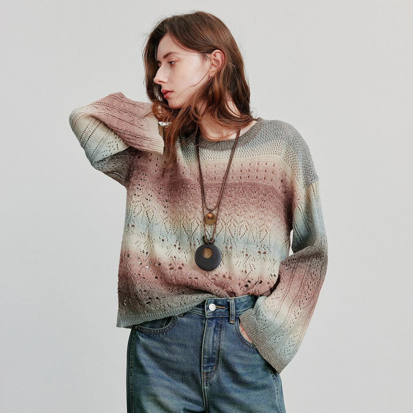 Strickpullover aus Mohair mit Farbverlauf für Damen
