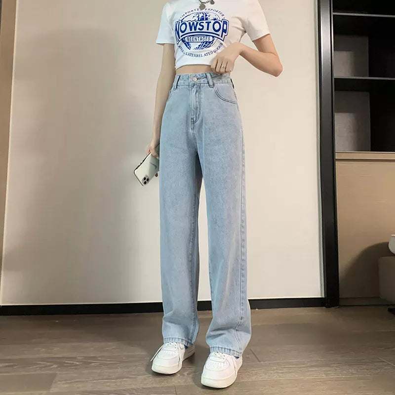 하이웨이스트 스트레이트 데님 팬츠