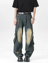 Lässige Streetwear Oversize blaue Gothic Cargo Jeans