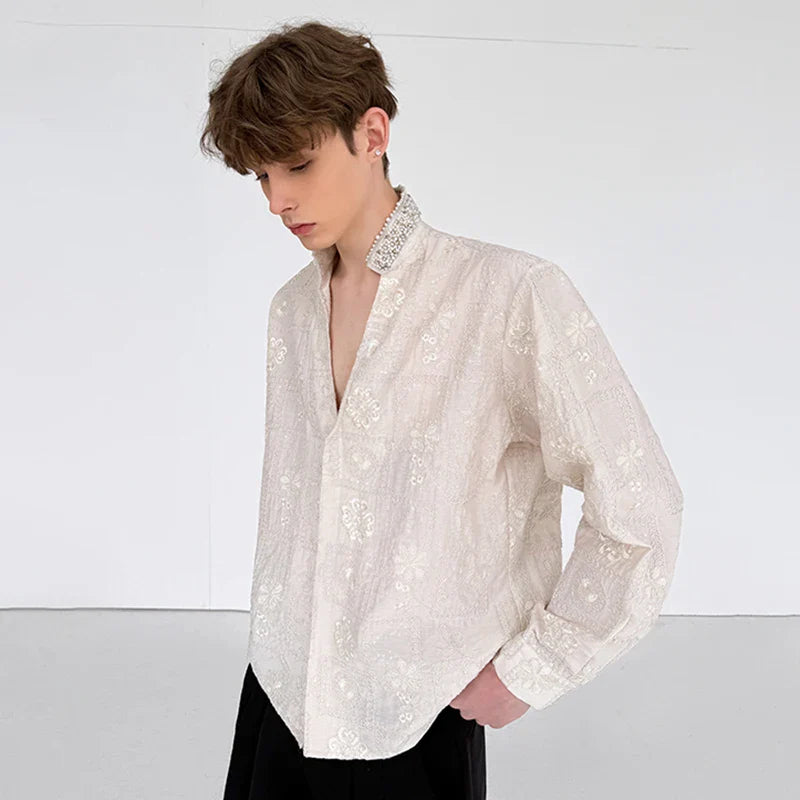 Luxuriöses Langarmhemd mit Perlen-Patchwork
