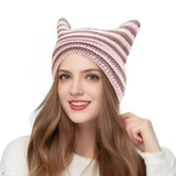 Cute Cat Ears Striped Beanie