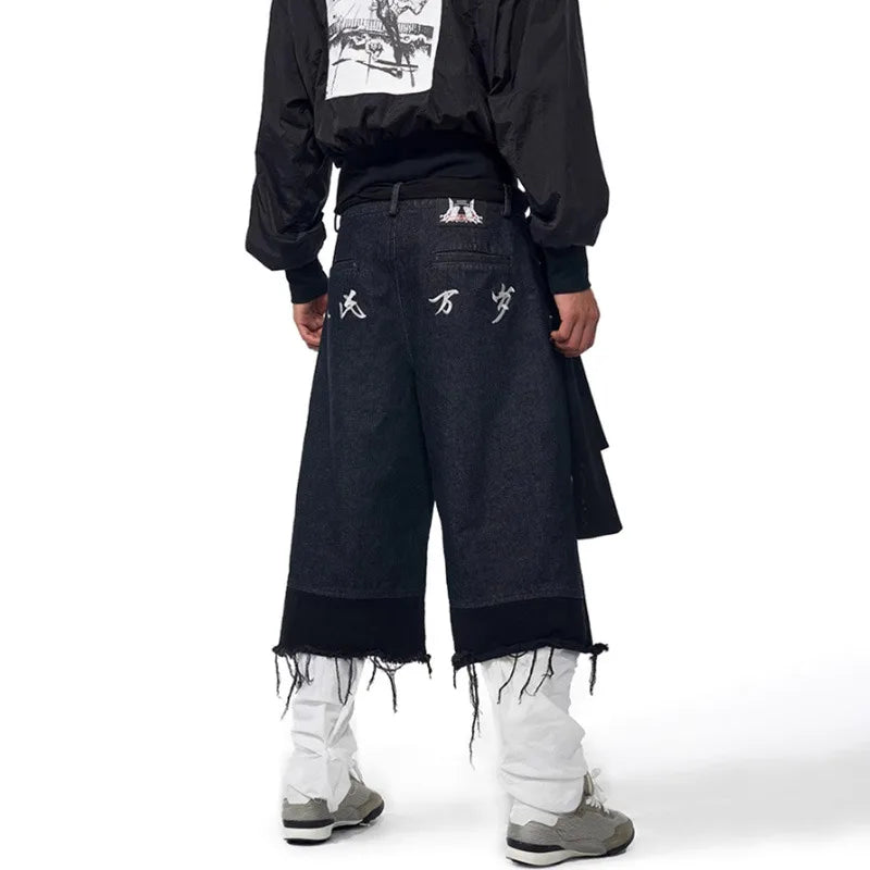 Original Embroidered Tassel Burr Denim Jorts