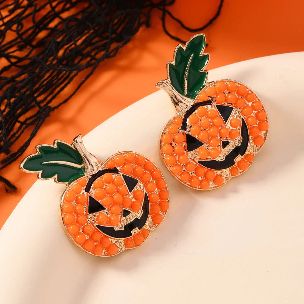 Funny Diamond Studded Halloween Pumpkin Earrings