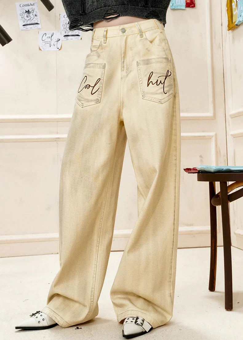 Plush High Waist Hip Hop Straight Leg Jeans