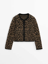 Ätherischer brauner Cardigan mit Leopardenmuster und Rundhalsausschnitt