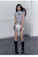 Y2K High Waist Silver Leather Mini Skirt