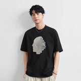 Besticktes, schweres Baumwoll-Freizeit-T-Shirt mit kurzen Ärmeln