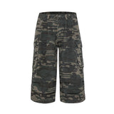 Streetwear Vintage camouflage denim high cargo Jorts
