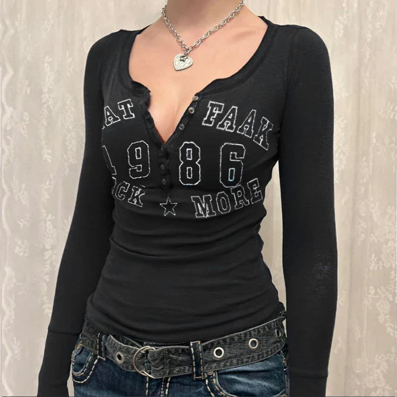 Y2K Rockstar Revival Henley T-Shirt