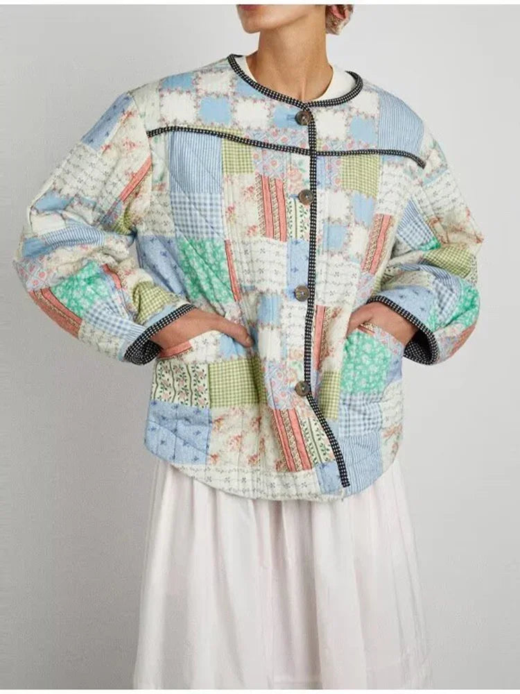 Women Vintage Floral Chic Padded Jacket