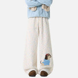 Winter Embroidery Cartoon Pattern Elastic Sweatpants