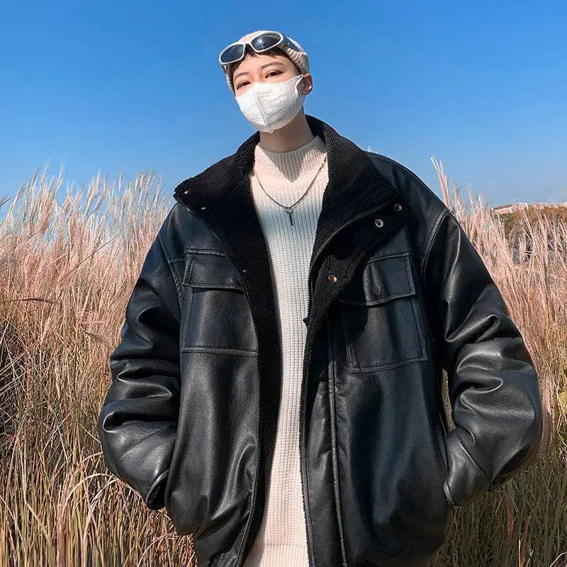 개인 맞춤 두툼한 인조 모피 가죽 모터사이클 재킷