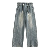 Lässige Jeans mit weitem Bein und Kordelzug im Used-Look