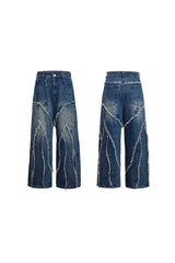 Paillettenbesetzte Jeans mit weitem Bein