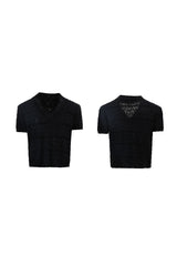 Besticktes Strick-T-Shirt mit V-Ausschnitt 