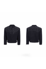 Handverzierte Harrington-Jacke mit Strasssteinen