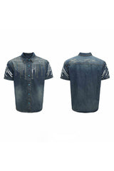 Jeanshemd mit Mesh-Einsatz 