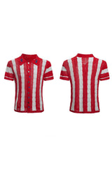 Retro-Strick-Poloshirt mit Streifen 