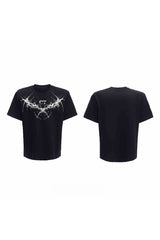 T-Shirt mit Distelstickerei und Nieten