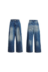 Gewaschene Jeans mit Farbverlauf und Stickerei