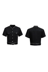 Jeanshemd mit Perlenbesatz 