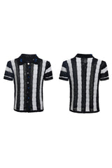 Retro-Strick-Poloshirt mit Streifen 