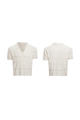 Besticktes Strick-T-Shirt mit V-Ausschnitt 
