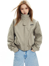 High-Collar Cropped Bomber Jacket