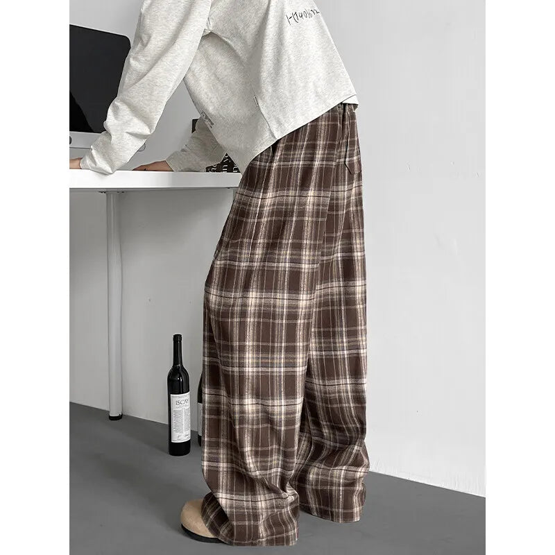 Retro-Karo-Hose mit lockerem, weitem Bein