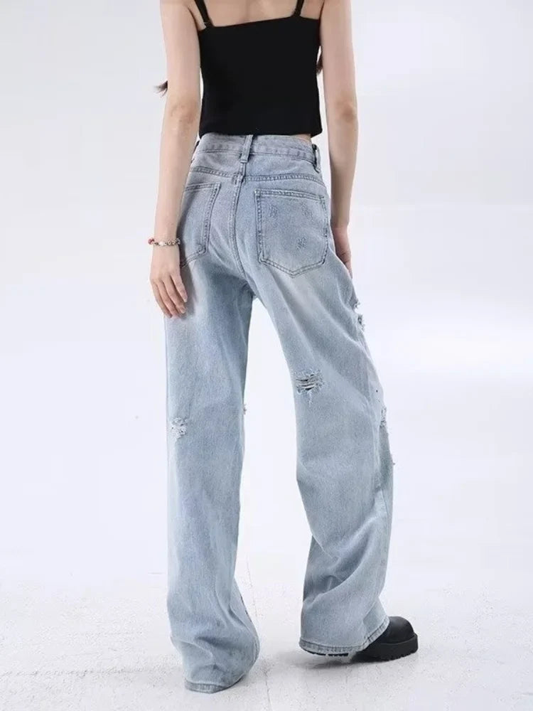 빈티지 워싱 블루 그래피티 배기 진