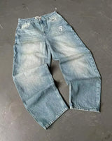 Y2K Embroidered Wide-Leg Jeans