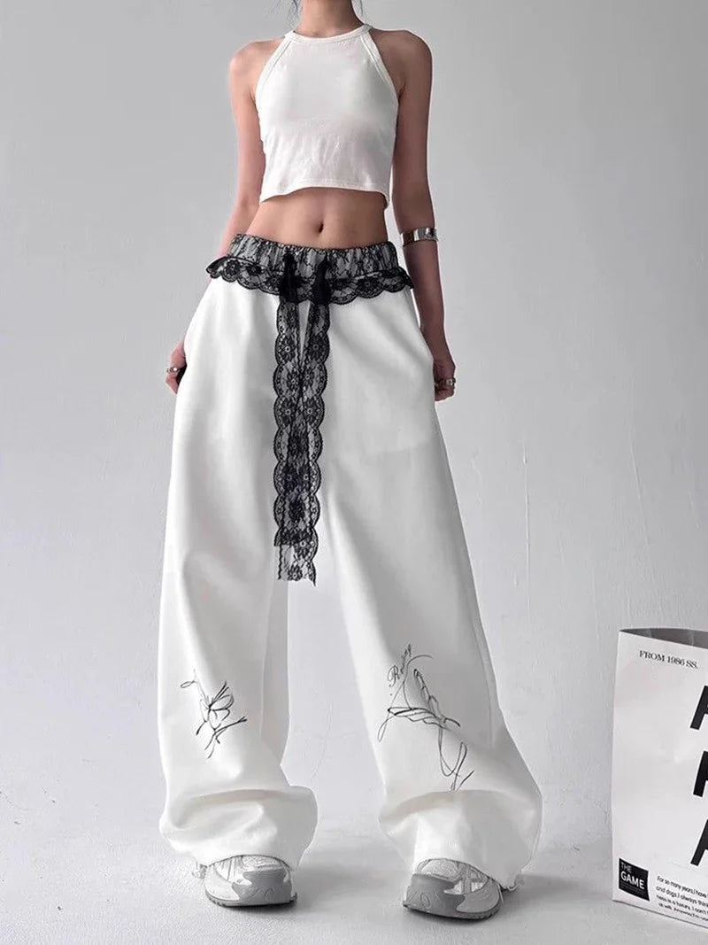 Y2K Vintage Butterfly Cool Lace Patchwork Sweatpants