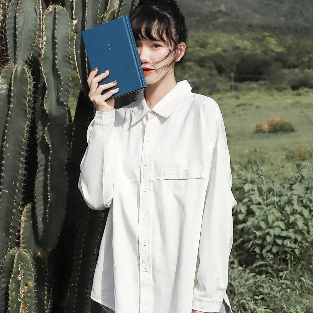 White Oversized Korean Style Womens Shirt