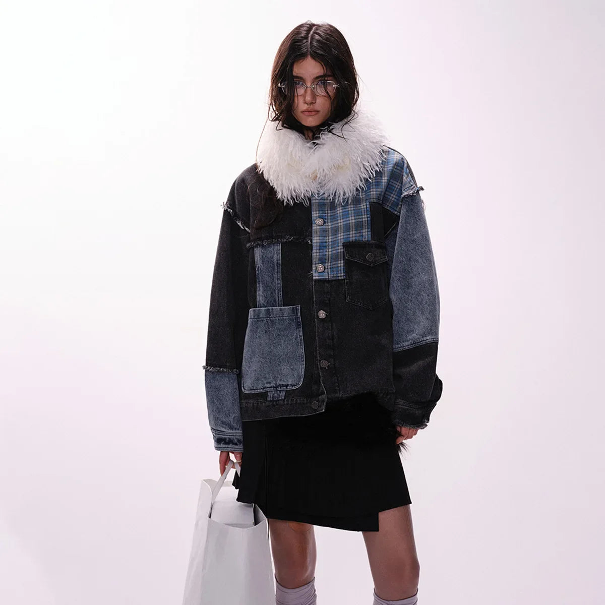 Retro Oversized Casual Patchwork Denim Jacket