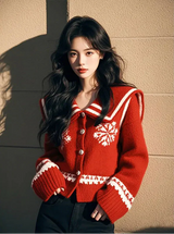 Women Red Christmas Long Sleeve Cardigan
