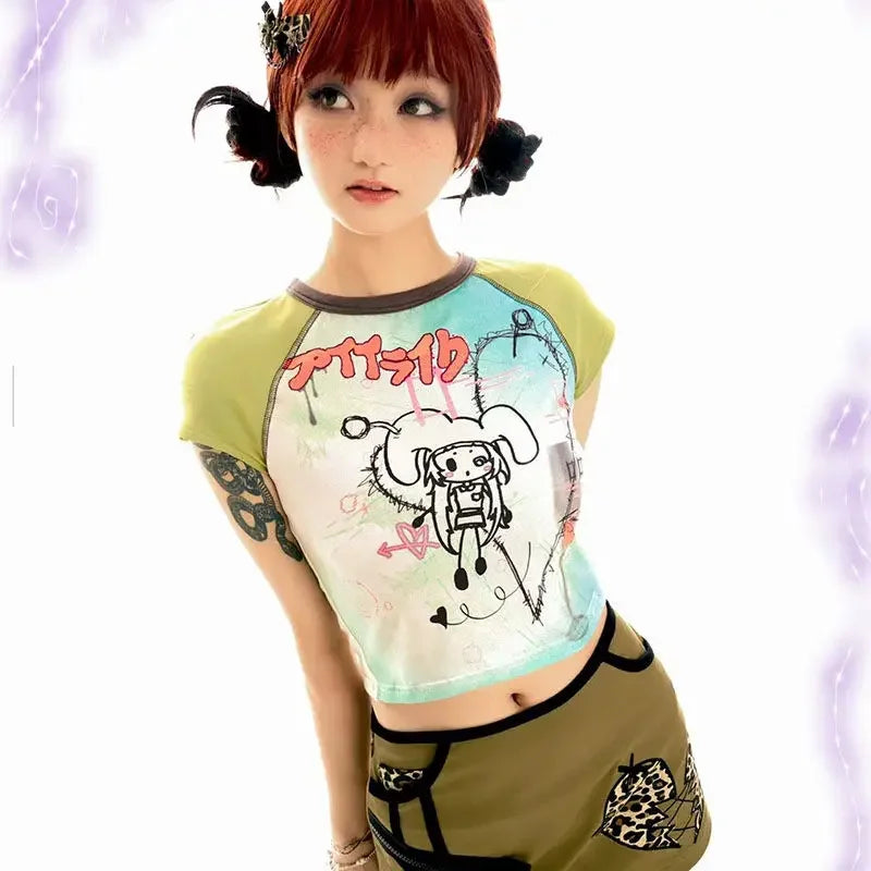 Soft Touch Cute Cartoon Print Slim T-Shirt