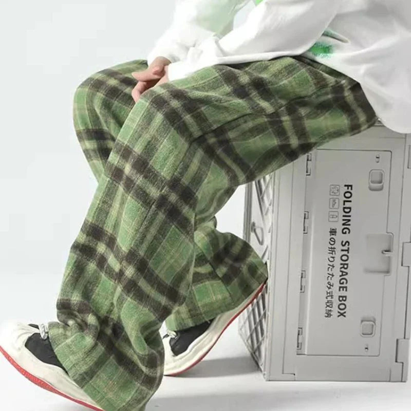 Streetwear Plaid Casual Straight Leg Jogger