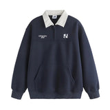 Velvet Embroidered Turn-Down Collar Sweatshirt