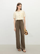 Elastische Leinenhose mit hohem Bund