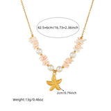 Golden Starfish Shell Pearl Pendant Necklace