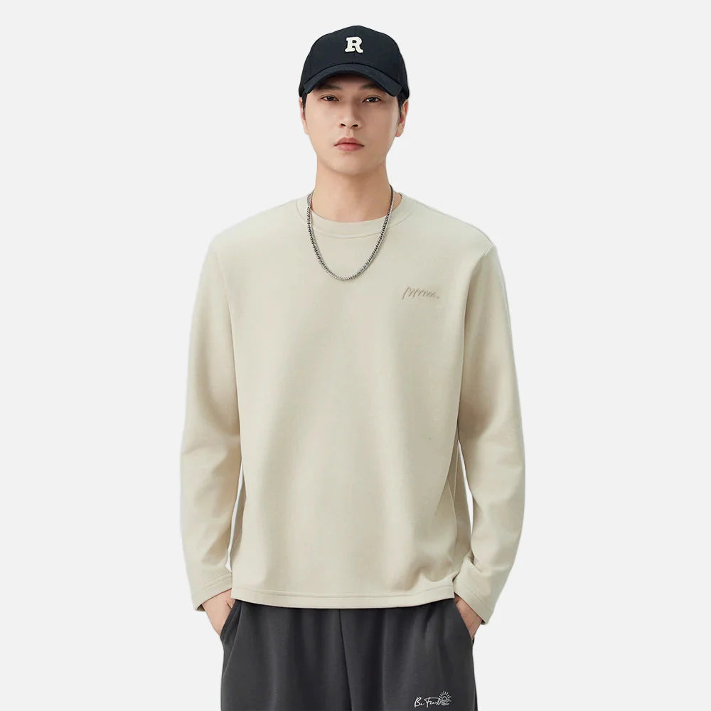 아늑한 겨울 로고 솔리드 컬러 긴팔 티셔츠