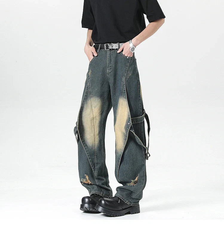Lässige Streetwear Oversize blaue Gothic Cargo Jeans